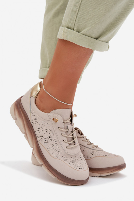 Leder Damen Sneakers mit Ażurowelementen Sergio Leone SP-002 in grau