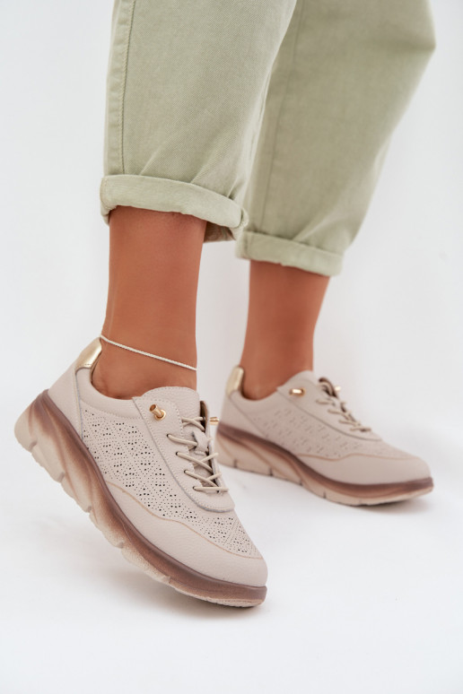 Leder Damen Sneakers mit Ażurowelementen Sergio Leone SP-002 in grau