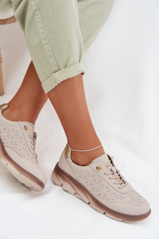 Leder Damen Sneakers mit Ażurowelementen Sergio Leone SP-002 in grau