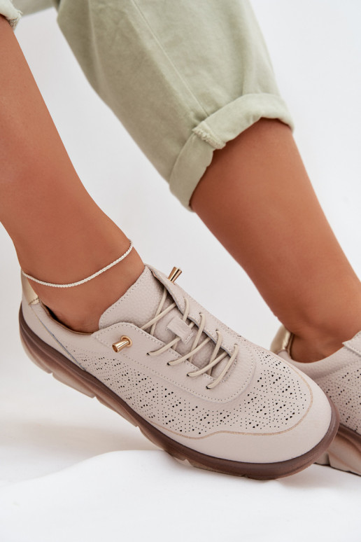 Leder Damen Sneakers mit Ażurowelementen Sergio Leone SP-002 in grau