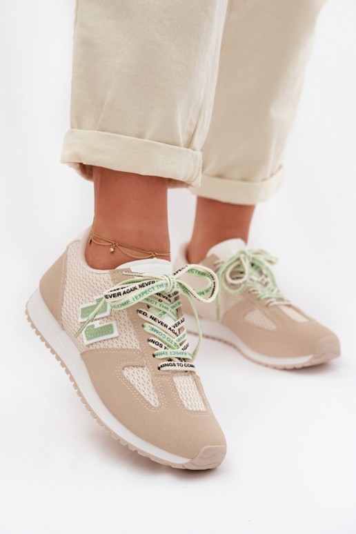Sneakers Stilvollllschuhe Feminin Mit Dekorationen Schnürungm Beige Henira