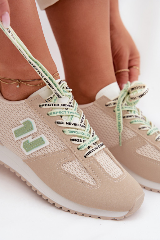 Sneakers Stilvollllschuhe Feminin Mit Dekorationen Schnürungm Beige Henira