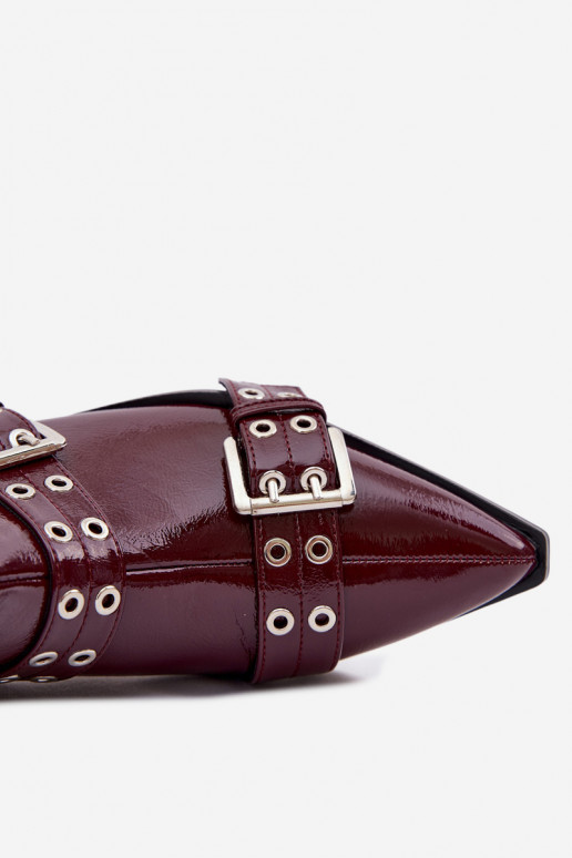 mit Lackeffekt Damenstiefel mit breiten Absätzen mit Streifen I mit Schnallenmi Burgund Hamira