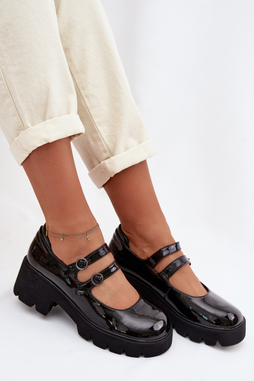 mit Lackeffekt Feminin Schuhe mit Absätzen mit Streifen schZuarze Farbe Kamira