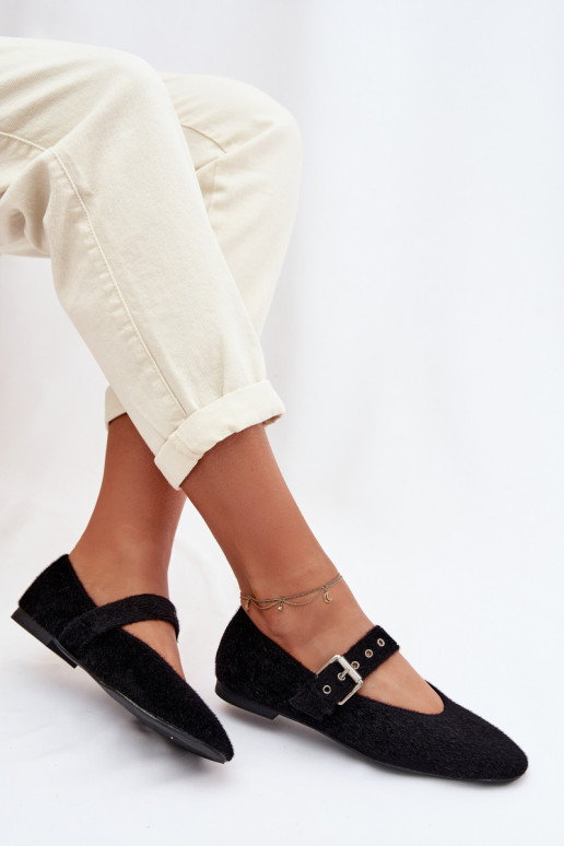 Ballerinas Feminin mit Riemen schZuarze Farbe Pamira