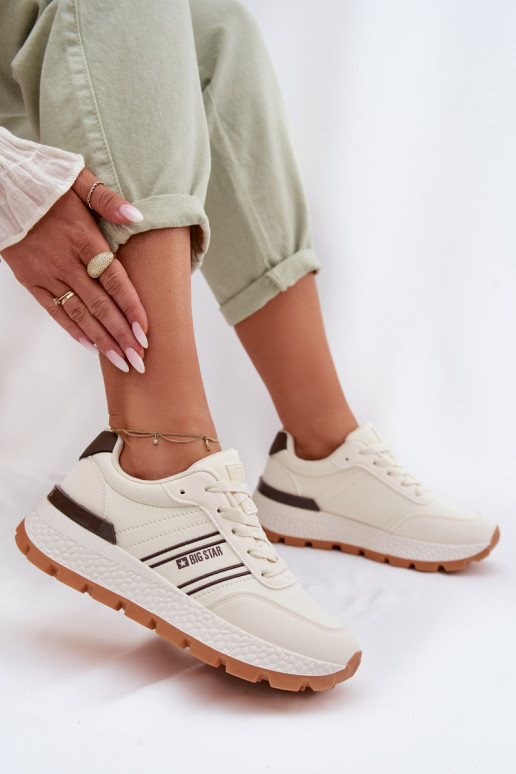 Sneakers Stilvollllschuhe Feminin mit einer Plattform Big Star TT274881 Hi-Poly System Beige