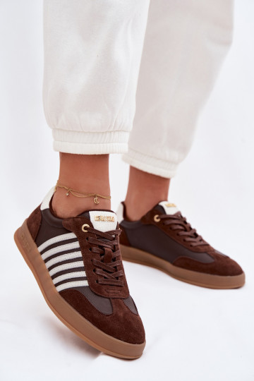 Damen Sneakers Modell Schuhe aus natürlichem Leder und Wildleder Big Star TT274715 in Schokoladenfarbe 2