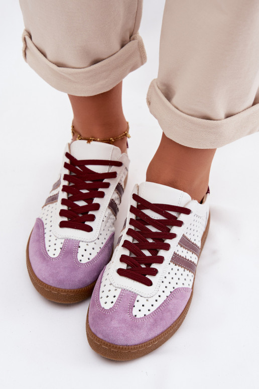 Zazoo N1318 Damen-Sneaker aus Kunstleder mit Lochmuster in Weiß-Violett