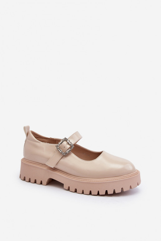 Damen-Lacklederschuhe dekorieren mit Schnallen Beige Lindnessa