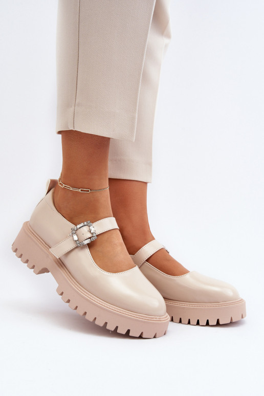 Damen-Lacklederschuhe dekorieren mit Schnallen Beige Lindnessa