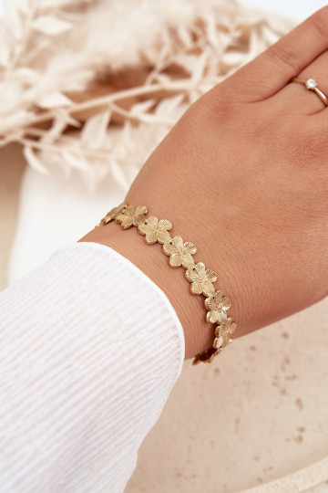 Damenarmband aus Edelstahl mit Blumenmotiven in Gold