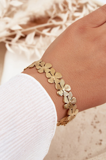 Ein Armband Feminin aus Edelstahl mit Blumen goldene Farbe