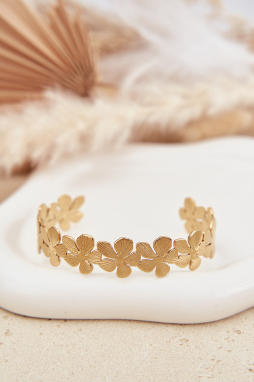 Ein Armband Feminin aus Edelstahl mit Blumen goldene Farbe