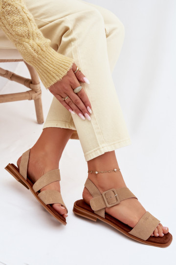 Damen-Sandalen aus Wildleder Big Star TT274491 in Sandfarbe