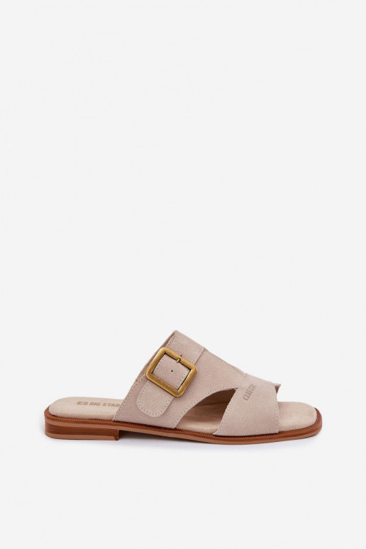 INildleder-Hausschuhe für Damen mit breiten Absätzen mit Schnallen Big Star TT274476 Beige