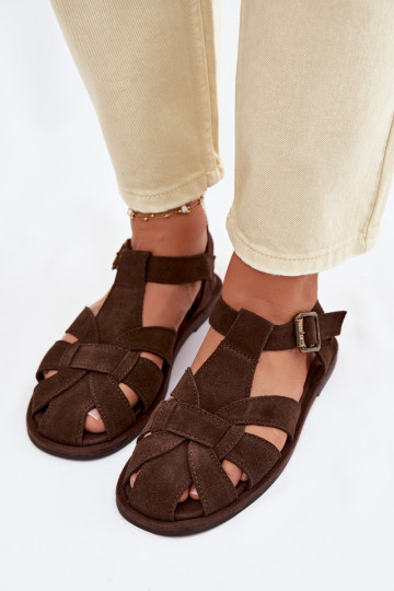 Flache Wildleder Sandalen für Frauen Big Star TT274249 schokoladenfarbene Farbe