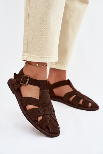 Flache Wildleder Sandalen für Frauen Big Star TT274249 schokoladenfarbene Farbe 2