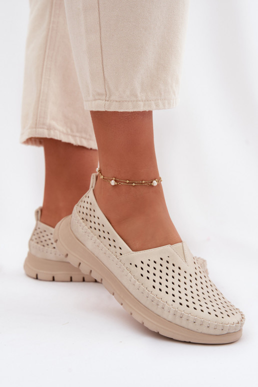 mit durchbrochenen Elementen  Mokassins für Damen Sergio Leone MK099H Beige-goldene Farbe