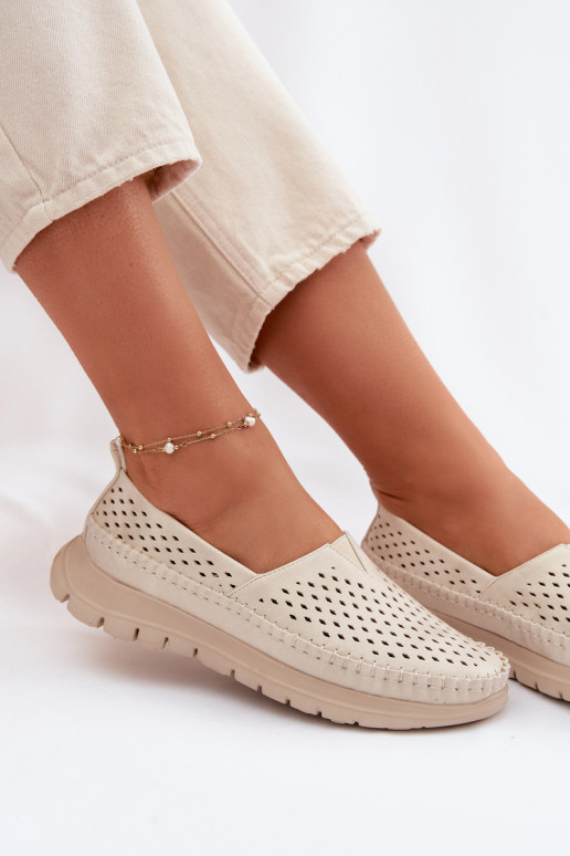 mit durchbrochenen Elementen  Mokassins für Damen Sergio Leone MK099H Beige-goldene Farbe