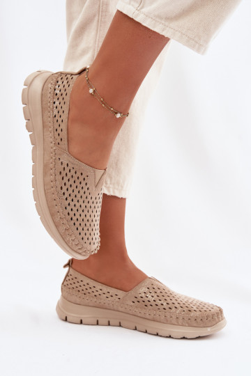 mit durchbrochenen Elementen  Mokassins für Damen Sergio Leone MK099H goldene Farbe