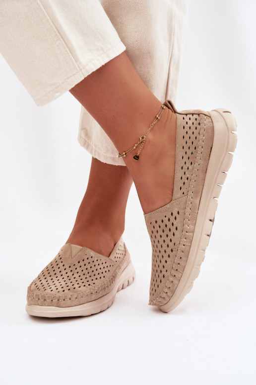 mit durchbrochenen Elementen  Mokassins für Damen Sergio Leone MK099H goldene Farbe