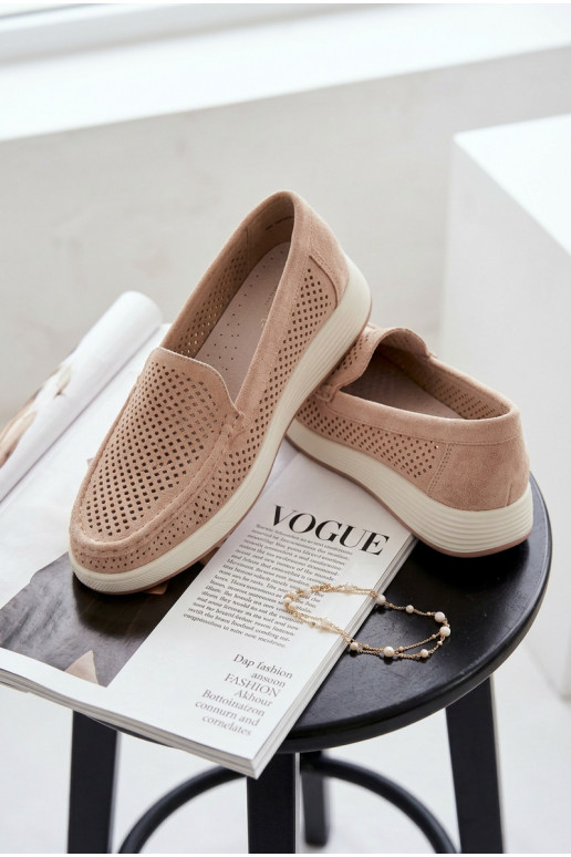 mit durchbrochenen Elementen Mokassins für Damen Sergio Leone MK097H Beige