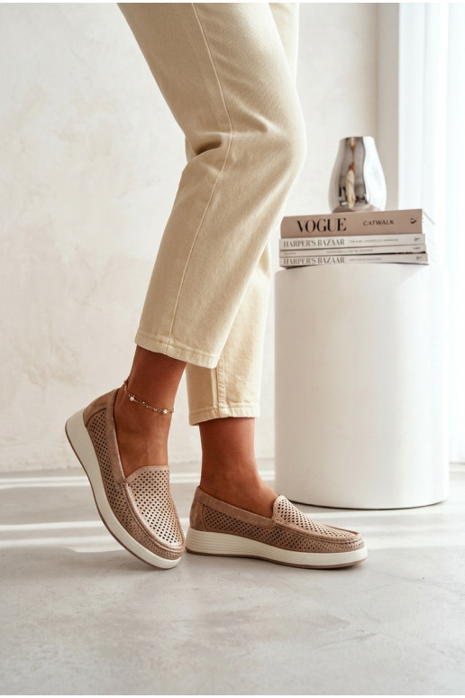 mit durchbrochenen Elementen Mokassins für Damen Sergio Leone MK097H goldene Farbe