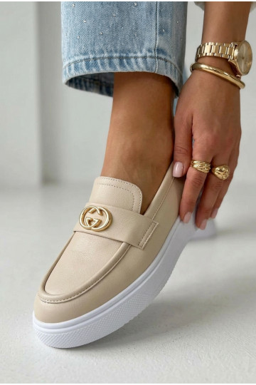 Damen Mokassins mit Plateausohle aus Leder Vinceza 39974 in Sandfarbe 2