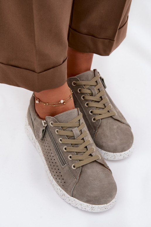 aus INildleder Schuhe Feminin mit Reißverschlüssen Khaki-Farbe-Farbe Cemela
