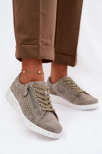 aus INildleder Schuhe Feminin mit Reißverschlüssen Khaki-Farbe-Farbe Cemela 2