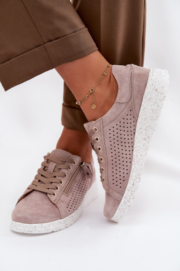 aus INildleder Schuhe Feminin mit Reißverschlüssen Beige Cemela 2