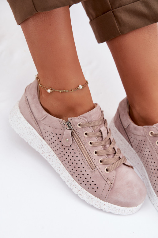 aus INildleder Schuhe Feminin mit Reißverschlüssen Beige Cemela