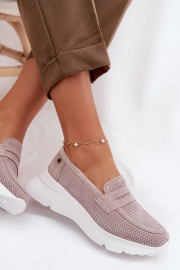 Mokassins für DamenErmöglichtturalnego aus INildlederu mit einer Plattform Vinceza 79626 Beige