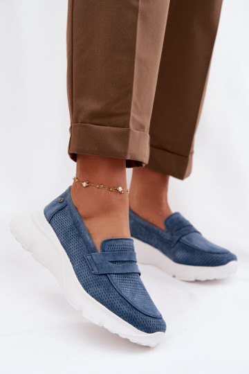 Damen-Mokassins aus echtem Wildleder mit Plateau Vinceza 79626 dunkelblau