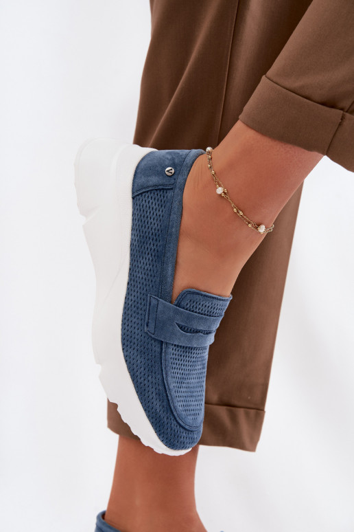 Mokassins für DamenErmöglichtturalnego aus INildlederu mit einer Plattform Vinceza 79626 Dunkelblau