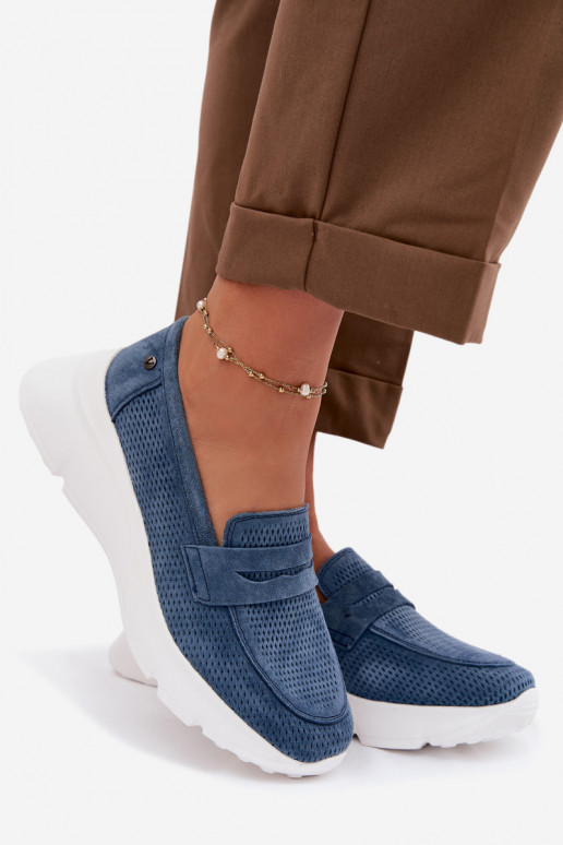 Mokassins für DamenErmöglichtturalnego aus INildlederu mit einer Plattform Vinceza 79626 Dunkelblau