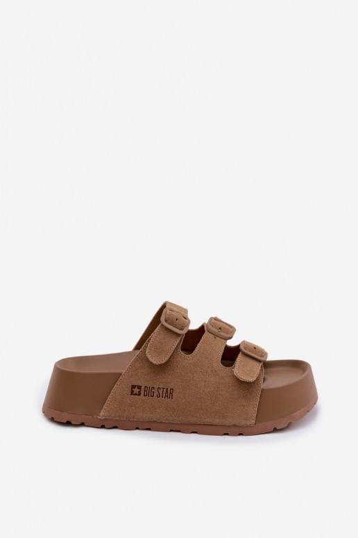 Damenhausschuhe mit einer Plattform mit Streifen Big Star TT274530 braune Farbe