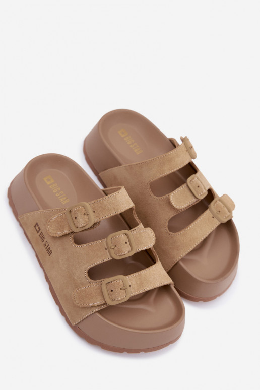 Damenhausschuhe mit einer Plattform mit Streifen Big Star TT274529 Beige