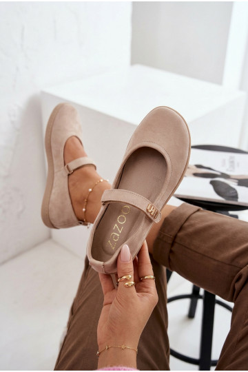 Haut Ballerinas aus INildleder Barefoot mit Riemen Zazoo 10206 Beige 2