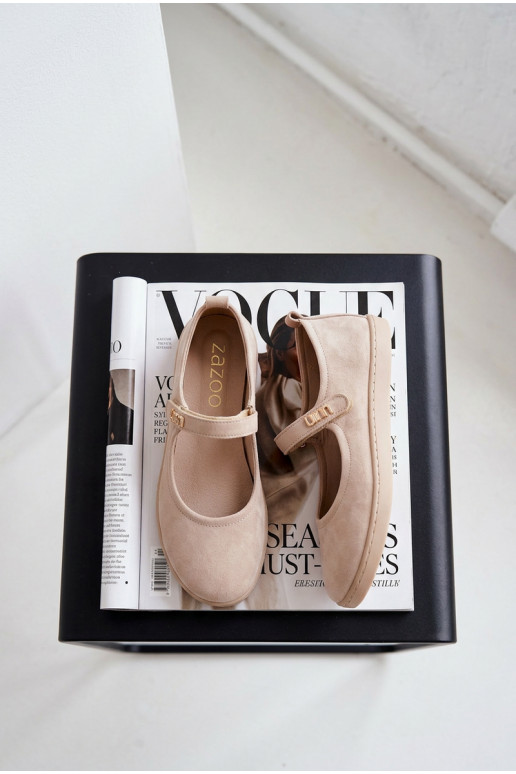 Haut Ballerinas aus INildleder Barefoot mit Riemen Zazoo 10206 Beige