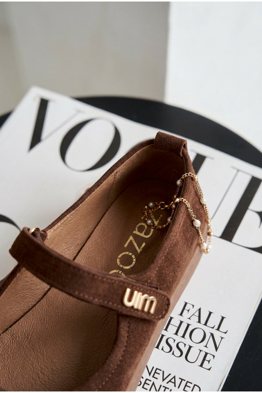 Haut Ballerinas aus INildleder Barefoot mit Riemen Zazoo 10206 CzekoladoZue