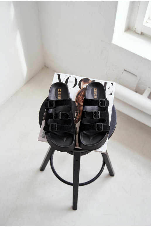 Damen-Pantoletten mit Plateau und Riemchen Big Star TT274531 schwarz