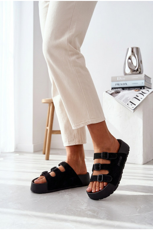 Damen-Pantoletten mit Plateau und Riemchen Big Star TT274531 schwarz