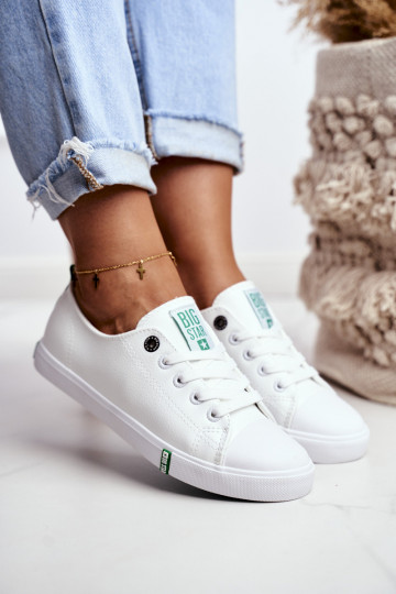 Ledersneaker für Damen Big Star GG274006 INeiß-grüne Farbe