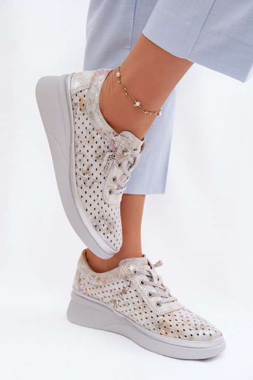 Durchbrochenes INildleder Schuhe Feminin Vinceza 79603 graue Farbe