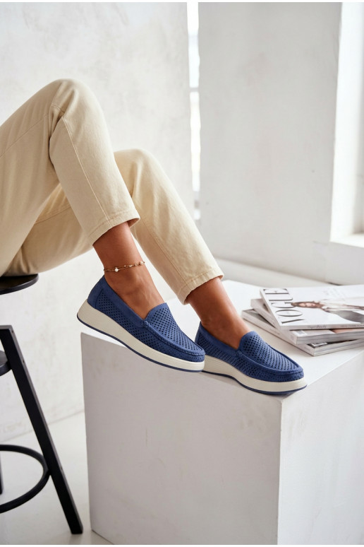 Damen Mokassins mit Lochmuster Sergio Leone MK097H blau