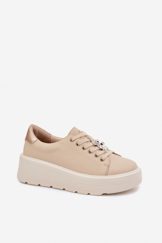 Haut Sneakers Stilvollllschuhe Feminin mit einer PlattformPrzypinką Vinceza 39973 Beige