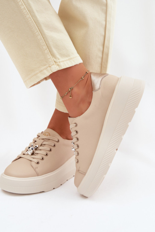 Haut Sneakers Stilvollllschuhe Feminin mit einer PlattformPrzypinką Vinceza 39973 Beige