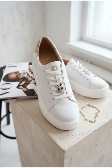 Lederne Damen Sneakers mit Plateausohle Vinceza 39973 in weißer Farbe 2