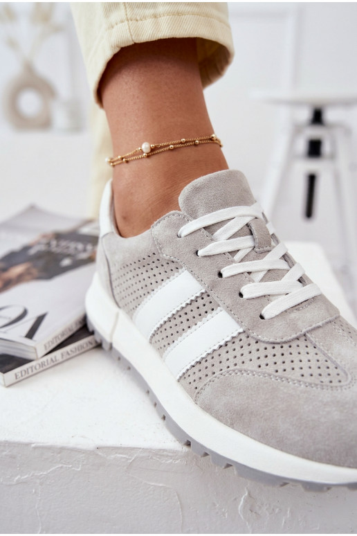 Damen Sneakerschuhe aus echtem Wildleder grau